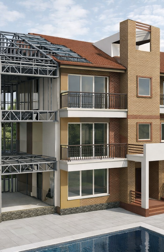 villa in progress with pool view